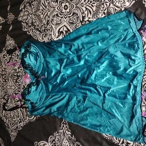 Cosmopolitan Teal Satin Neglige with Black Lace